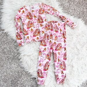 PJ Place Gingerbread Christmas Pajama Set Pink Striped 3T